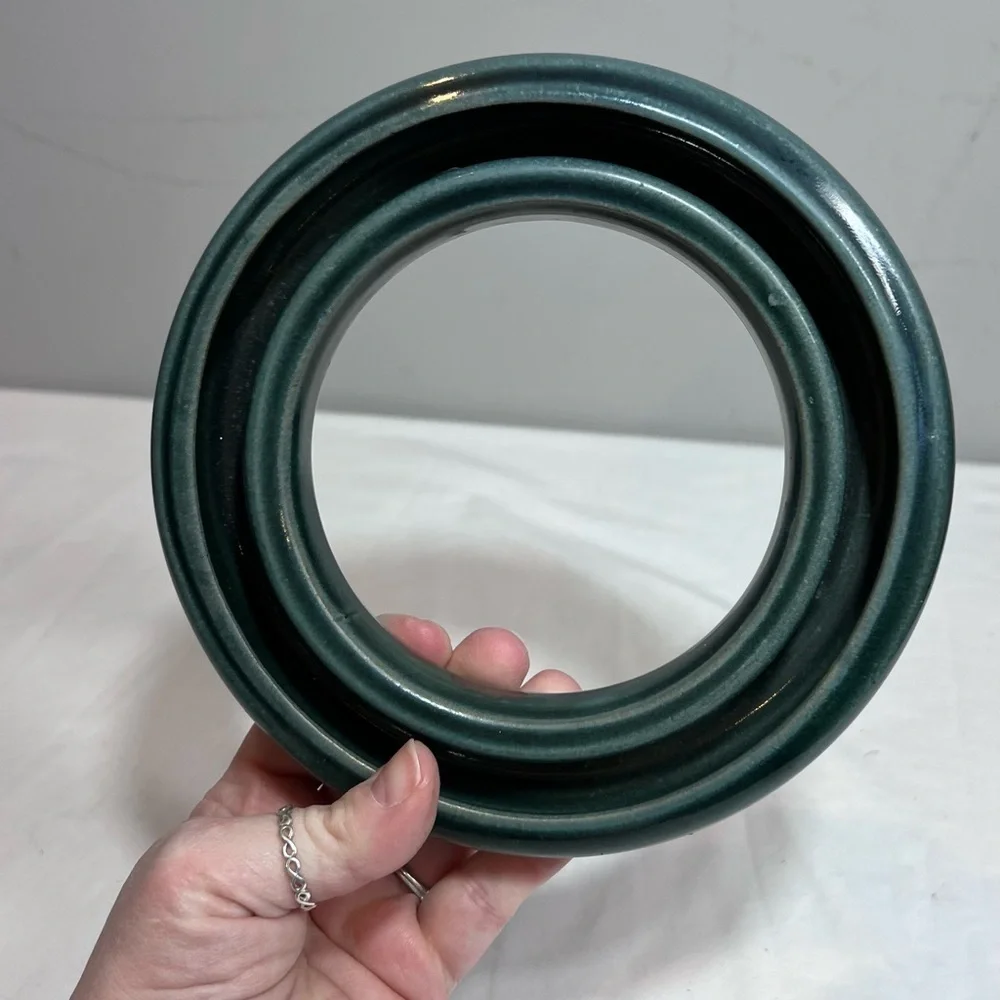 Handmade Japanese ikebana green ceramic ring floral vase